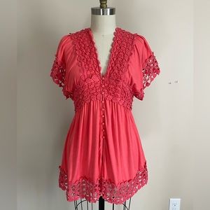 Ariella Pink Lace Top with Button Front Detail Size M